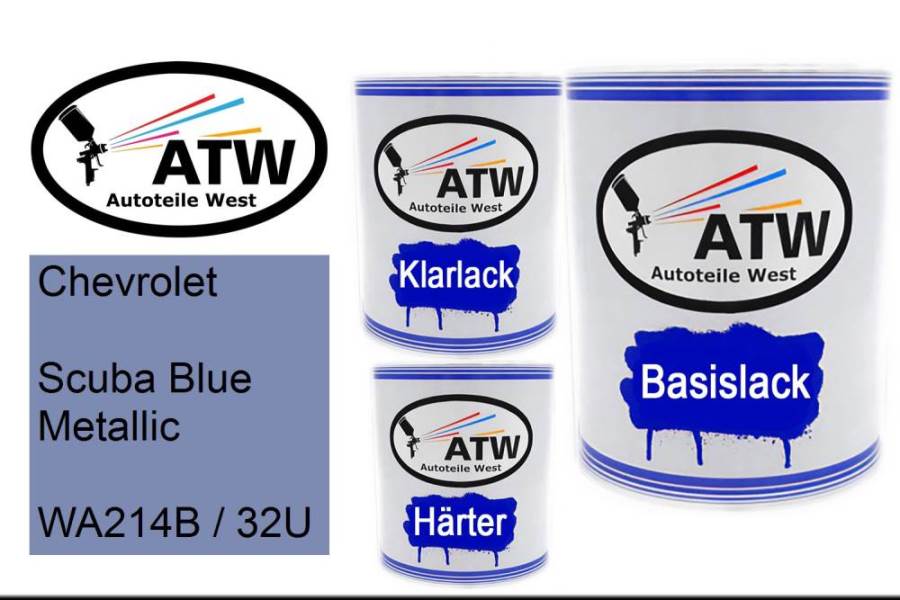 Chevrolet, Scuba Blue Metallic, WA214B / 32U: 1L Lackdose + 1L Klarlack + 500ml Härter - Set, von ATW Autoteile West.